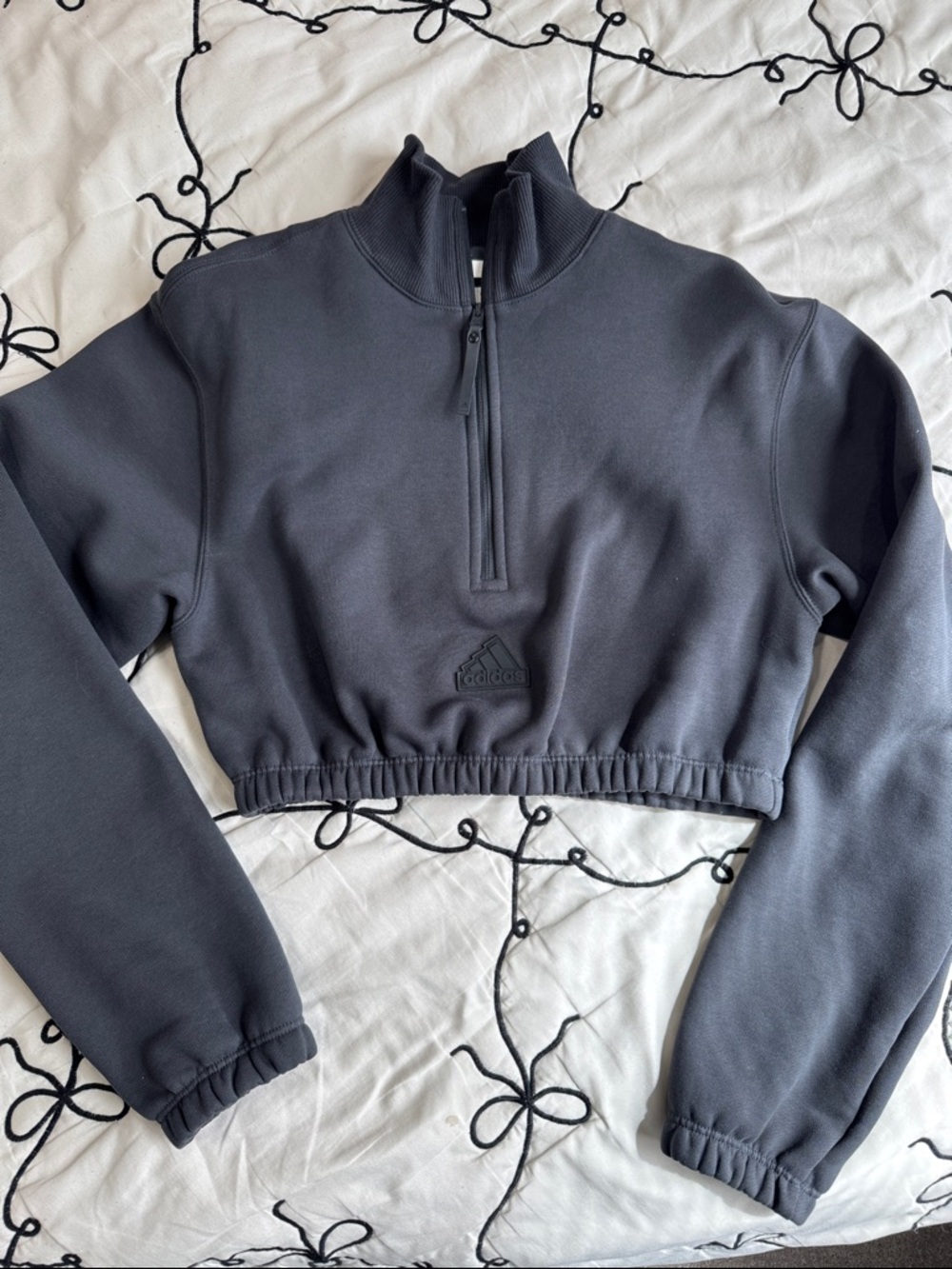 adidas Women's Dark Charcoal Cropped Quarter-Zip Pullover